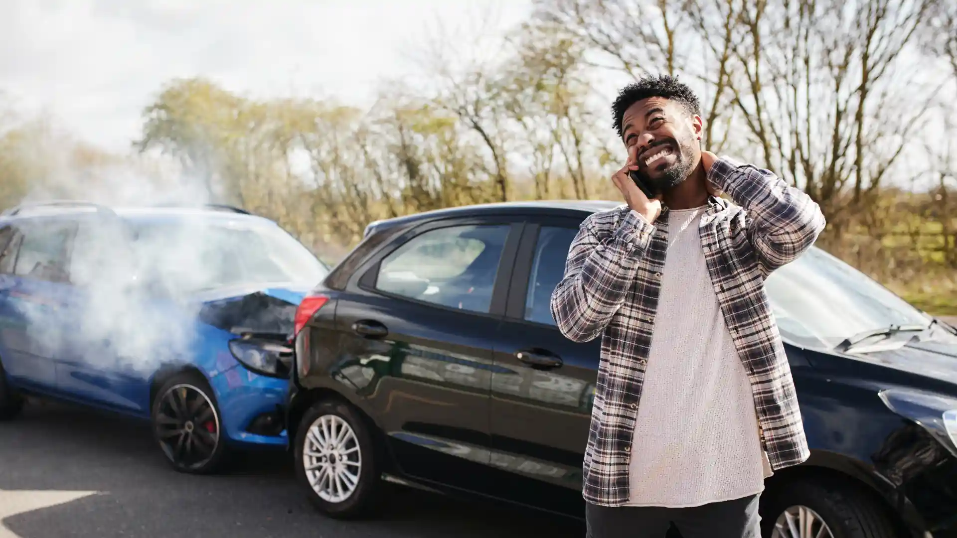 Man calls for help after car accident.